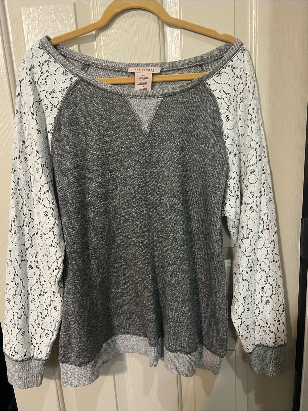 philosophy Lace-Sleeve Grey Pullover Sweater